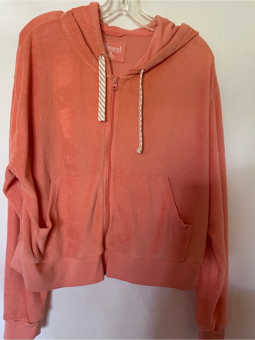 Natural Reflections Coral-Peach Terry Zip Hoodie